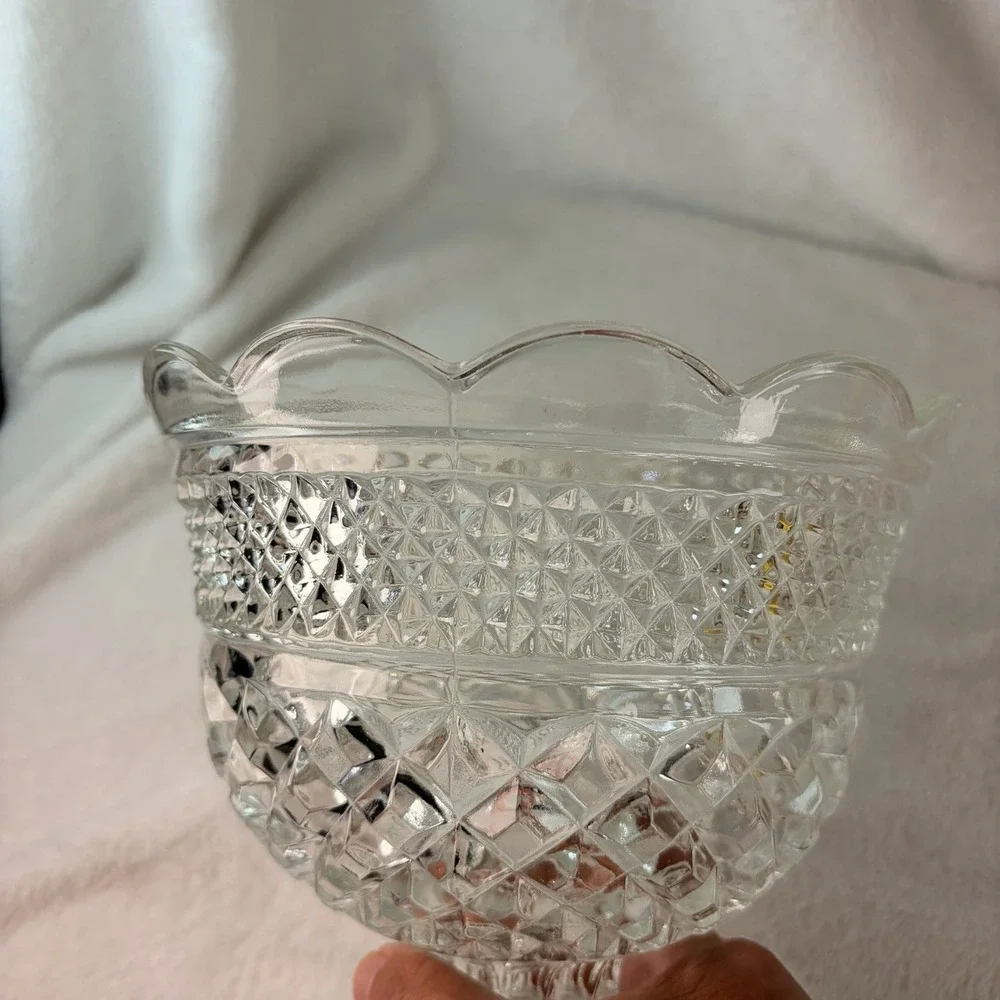 Vintage 60s Anchor Hocking Wexford Compote Pedestal Bowl Clear Pressed Glass EVC